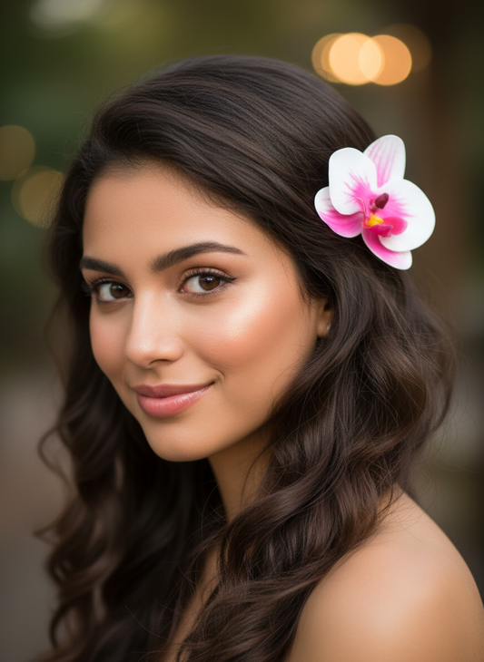 Handmade Orchid Hair Clip • Phalaenopsis White Splash
