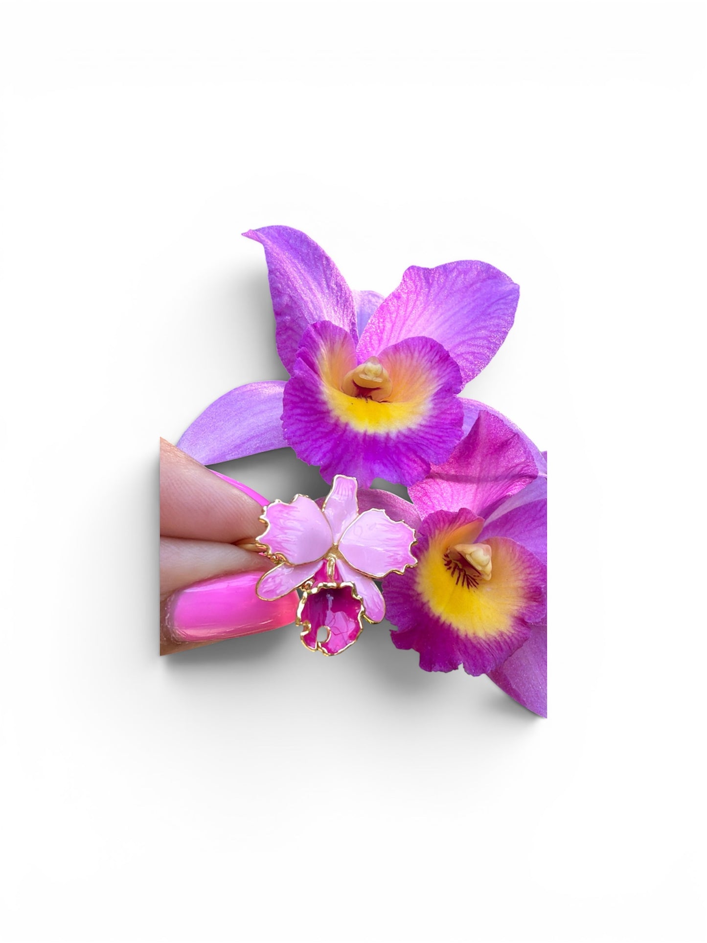 Drama Collection:  Pink Splash Cattleya Dowiana Orchid Statement Ring