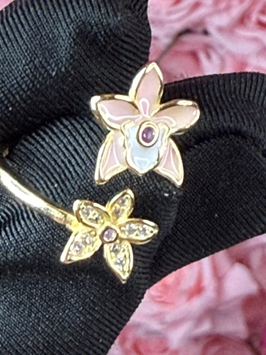 Soul-mate Collection: Pink-White Cattleya Orchid Flower Ring