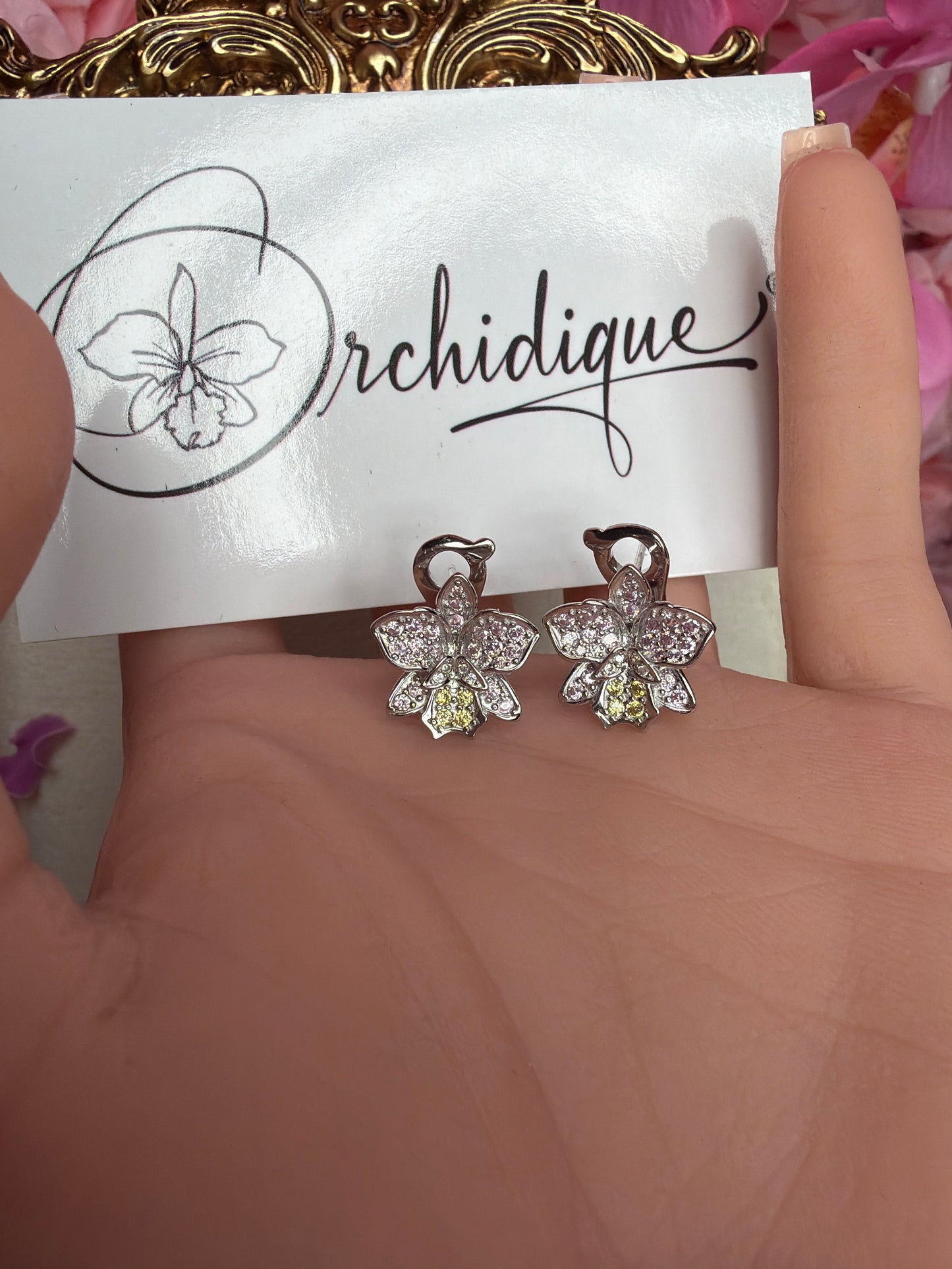 Shimmer Me Hawaiian Cattleya Earrings - Orchidique