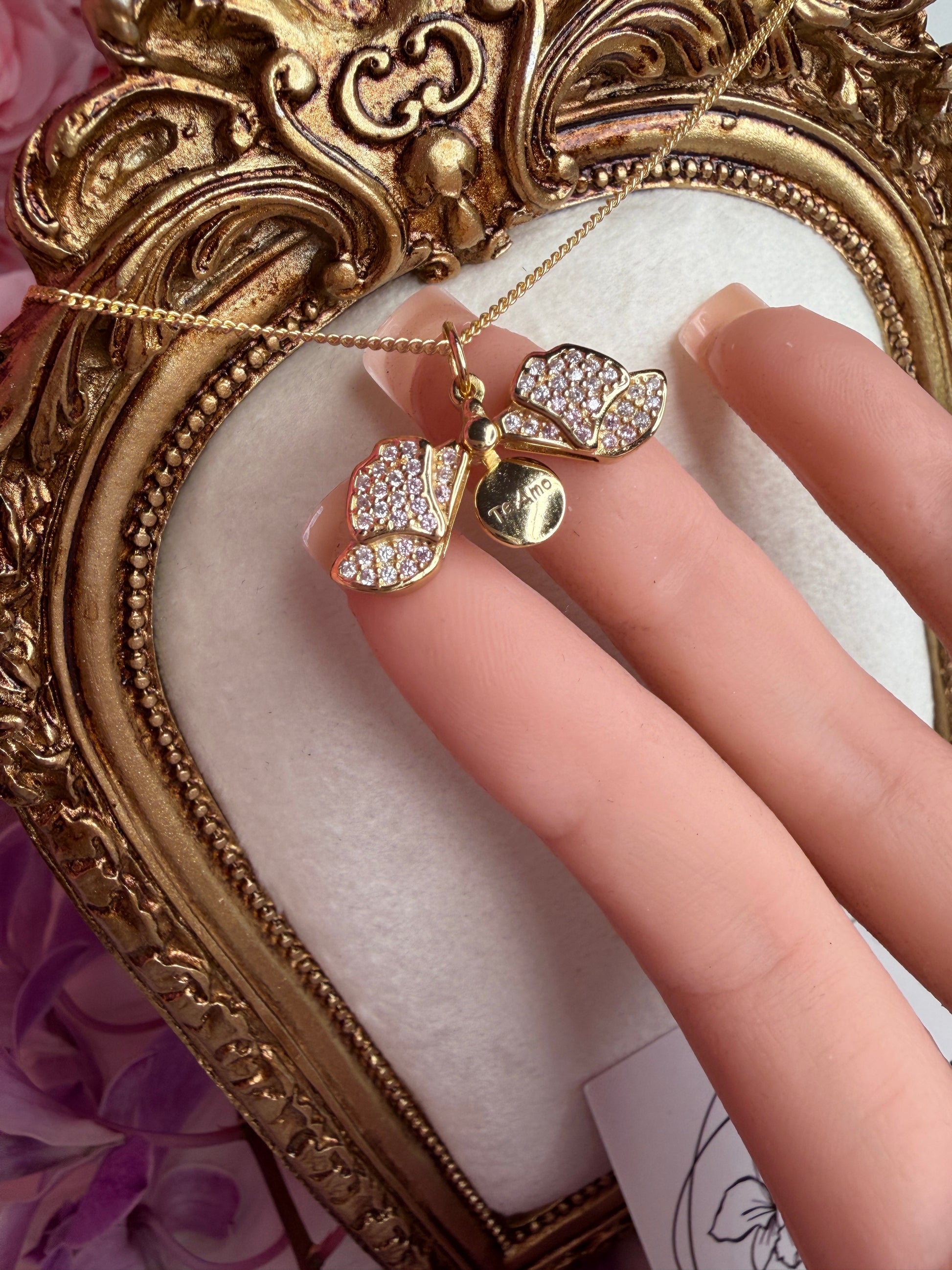 The Locket Collection: Dendrobium Gold 14k Orchid Locket Pendant Necklace –"I Love You," "Te Amo," or "Je T'aime" - Orchidique