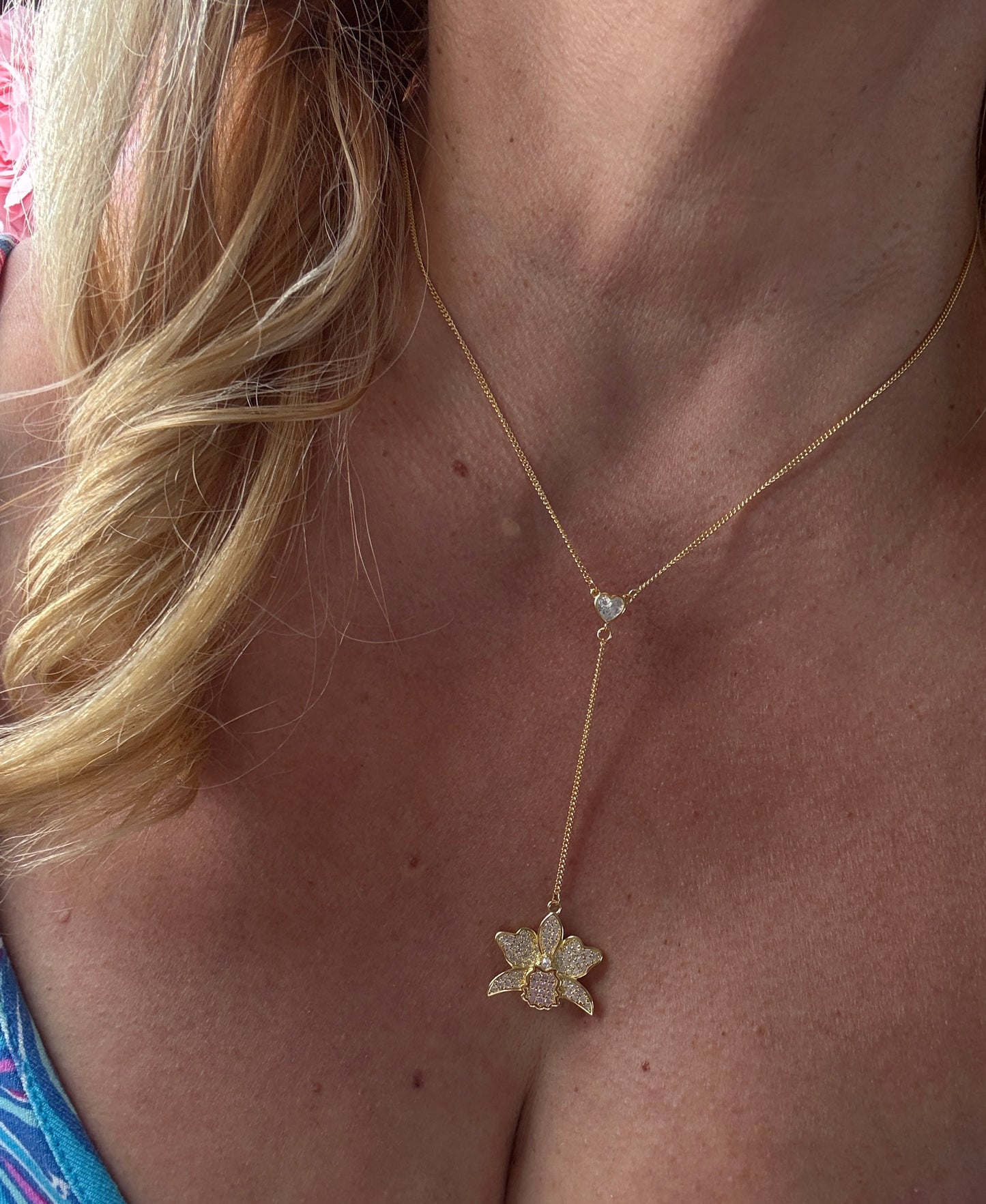 Shimmer Me Cattleya Necklace • White and Pink Y- Chain Orchid Jewelry