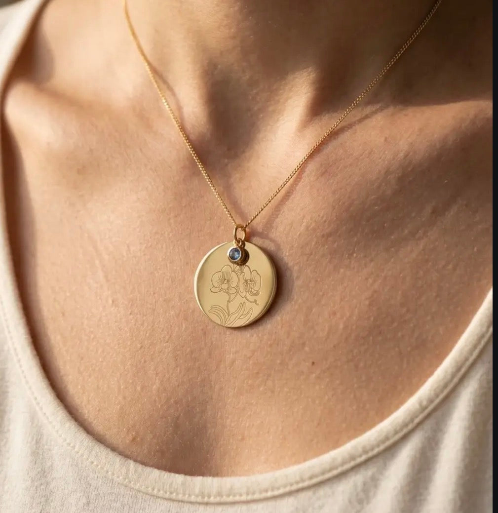 The Birthstone Phalaenopsis Collection: Phalaenopsis Disc Orchid Pendant Necklace - Orchidique