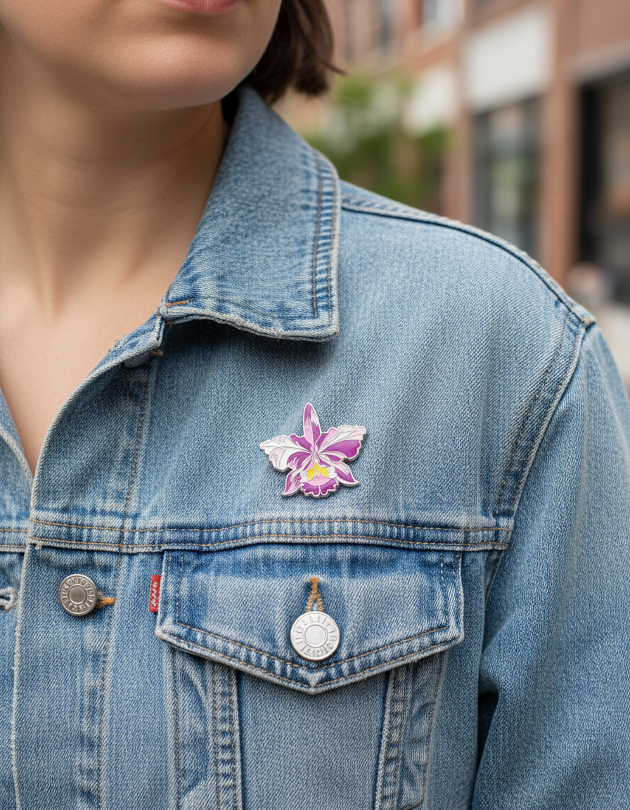 Cattleya Pinks and Purple Rainbow Orchid Flower Enamel Pin