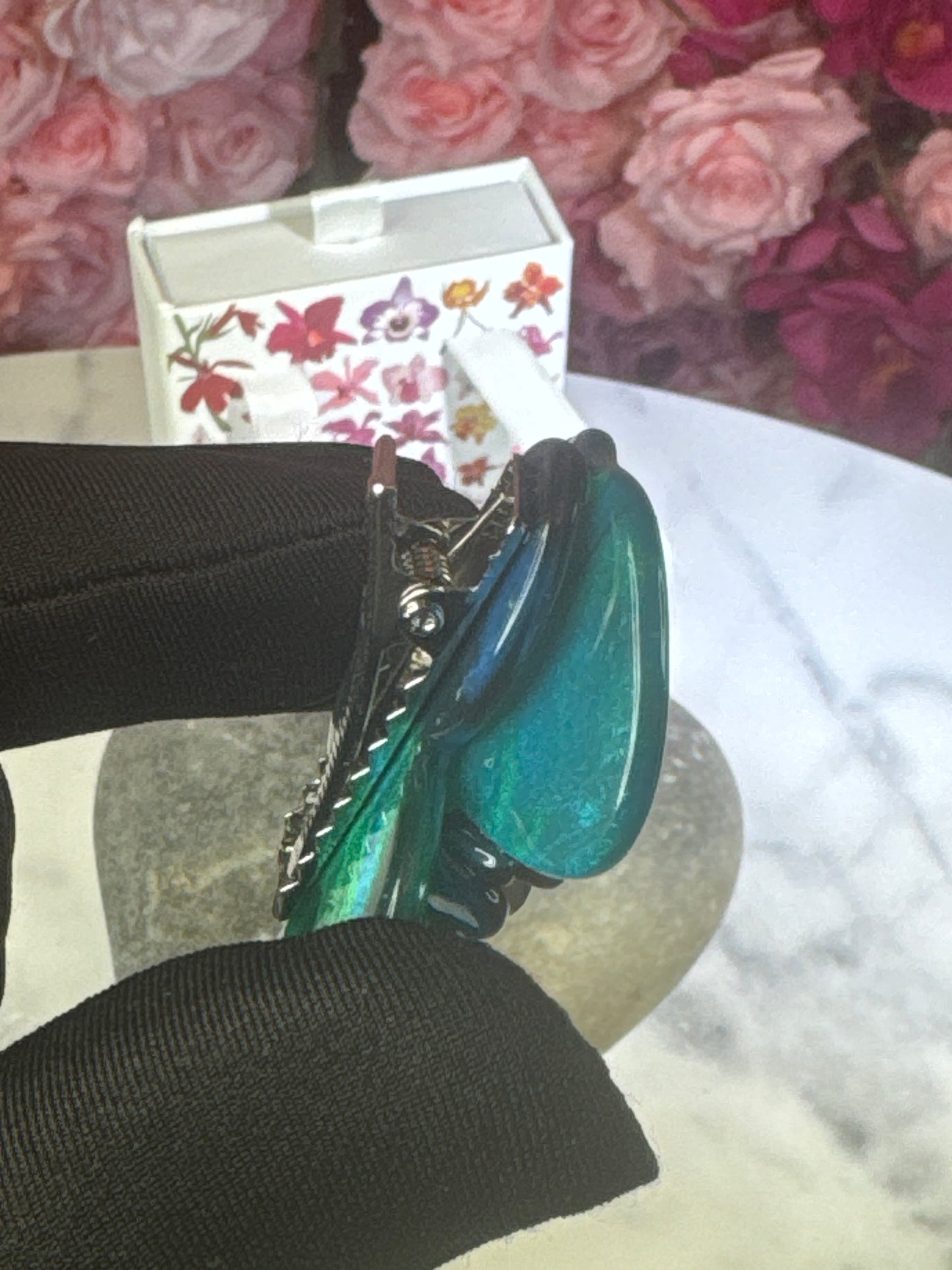 Acetate Orchid Hair Clip Phalaenopsis Hair Barrette • Teal Blue Flower Hair Accessory