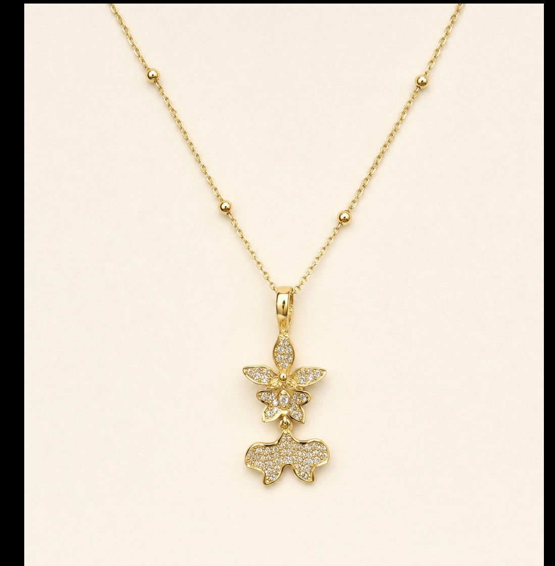 Tolumnia dancing lady orchid necklace with beaded adjustable chain