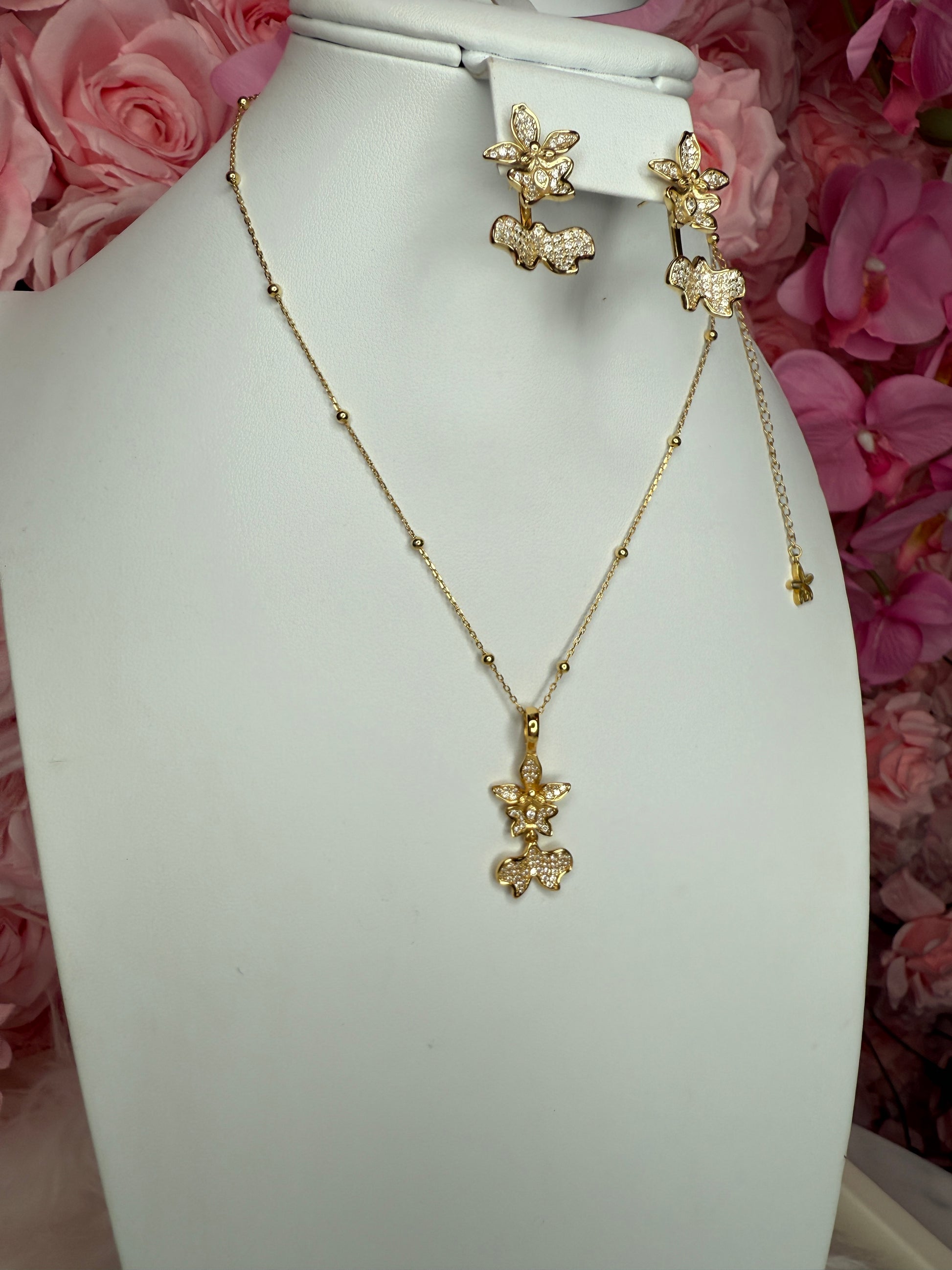 Tolumnia Orchid Pendant with Beaded Adjustable Chain - Orchidique