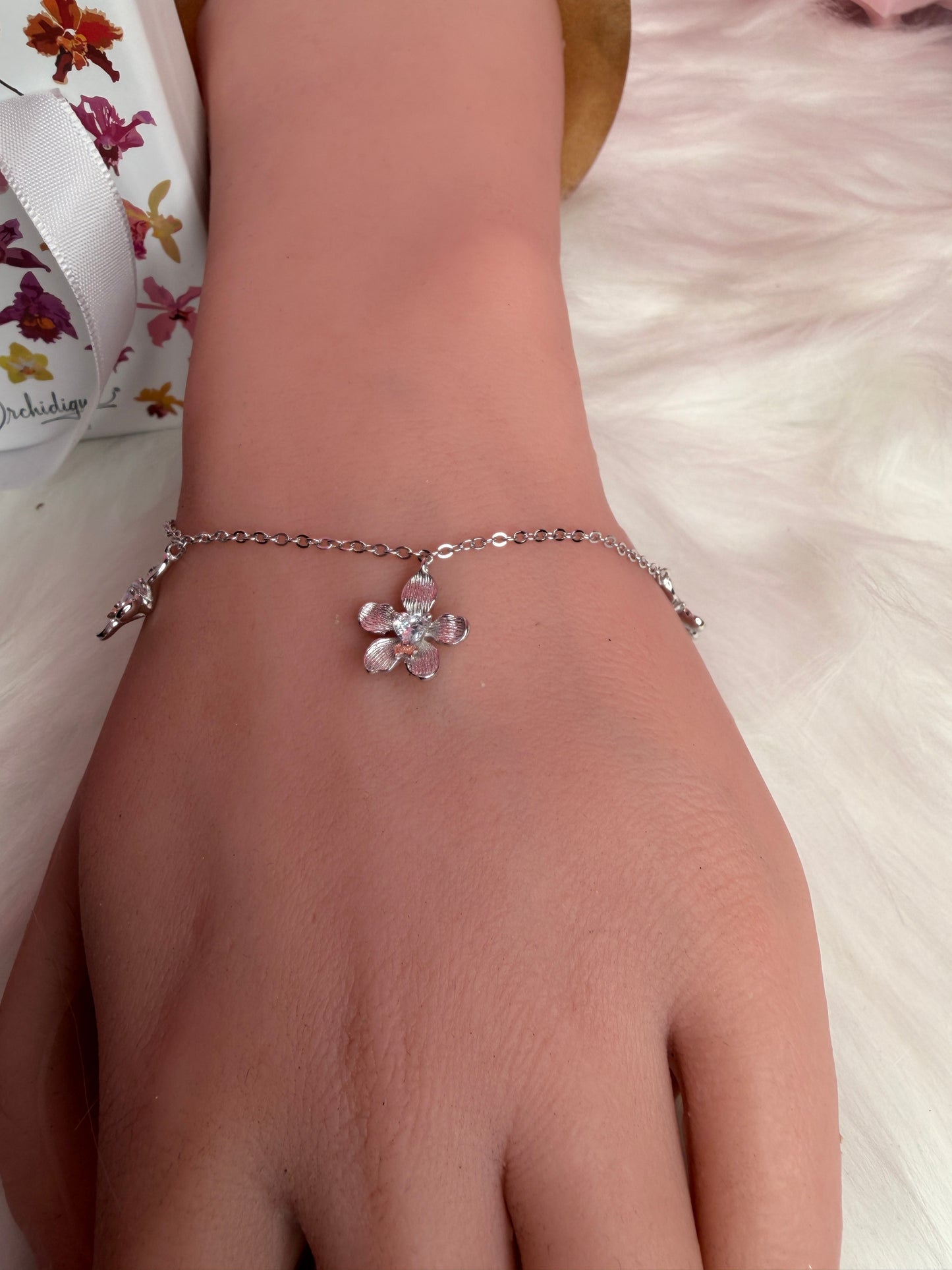 Vanda Loke Triple Orchid Bracelet : White Gold Plated - Orchidique