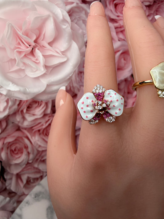 Pink Speckled Phalaenopsis Ring | Rose Gold Orchid Jewelry | Flutter Collection - Orchidique