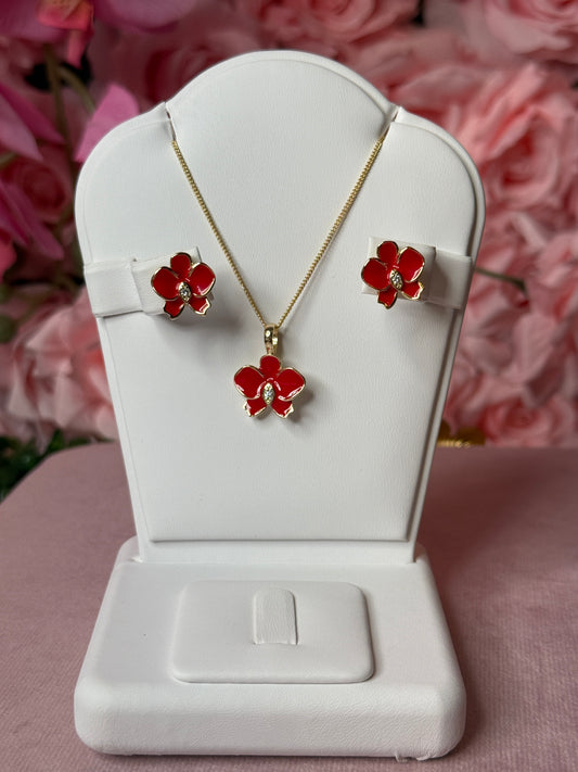 Whispers Collection: Red Phalaenopsis Orchid Jewelry Set