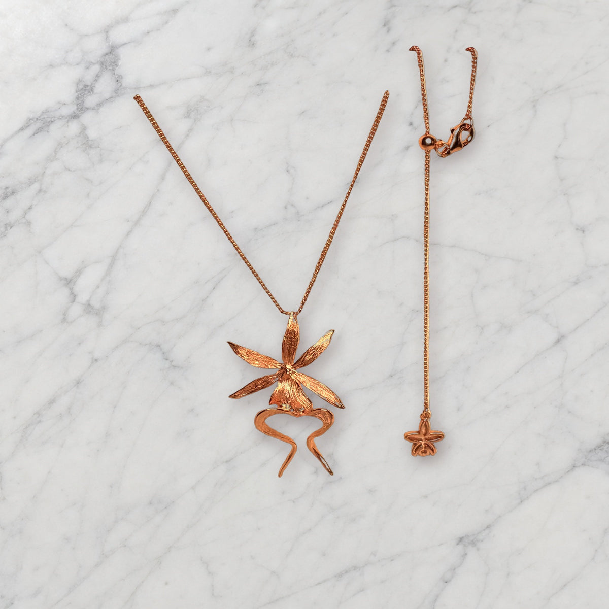 Ghost Orchid Rose Gold Pendant Necklace Gift Box Open - Orchidique