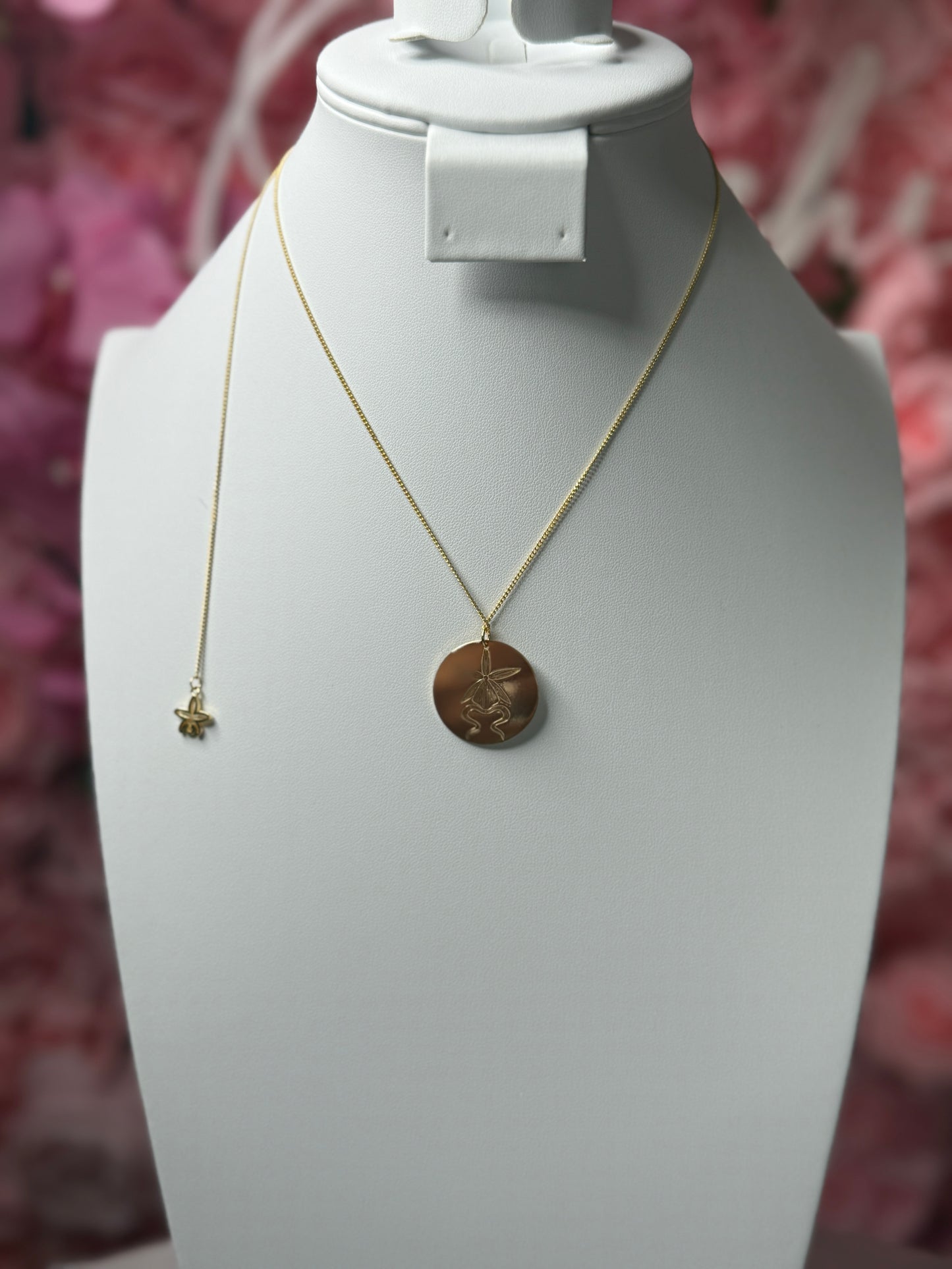 Ghost Disc Orchid Pendant Necklace