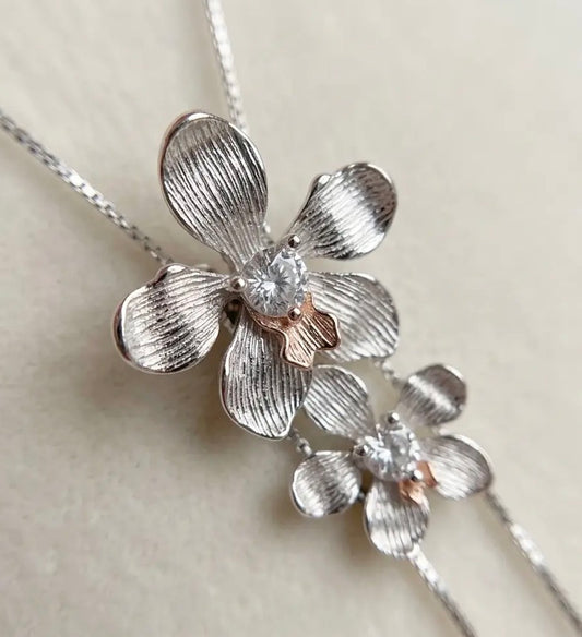 Vanda Loke 14k White Gold Plated Vanda Orchid Lariat Choker