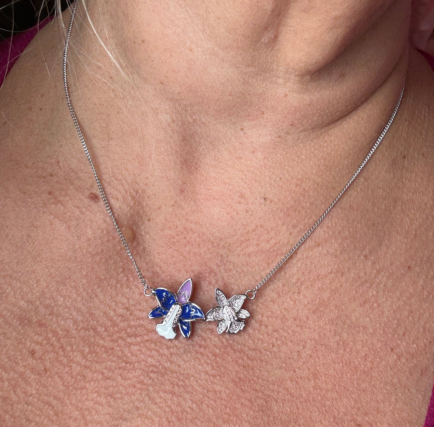 Duo White Gold Zircon Orchid Earrings • Cattleya Violecea- Inspired Orchid Earrings or Necklace