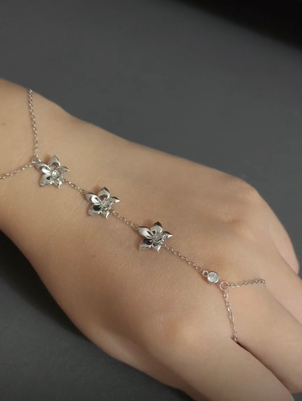 Aloha Aerial Collection • Orchid Hand Ring Chain Bracelet • Slave Bracelet Orchid Jewelry