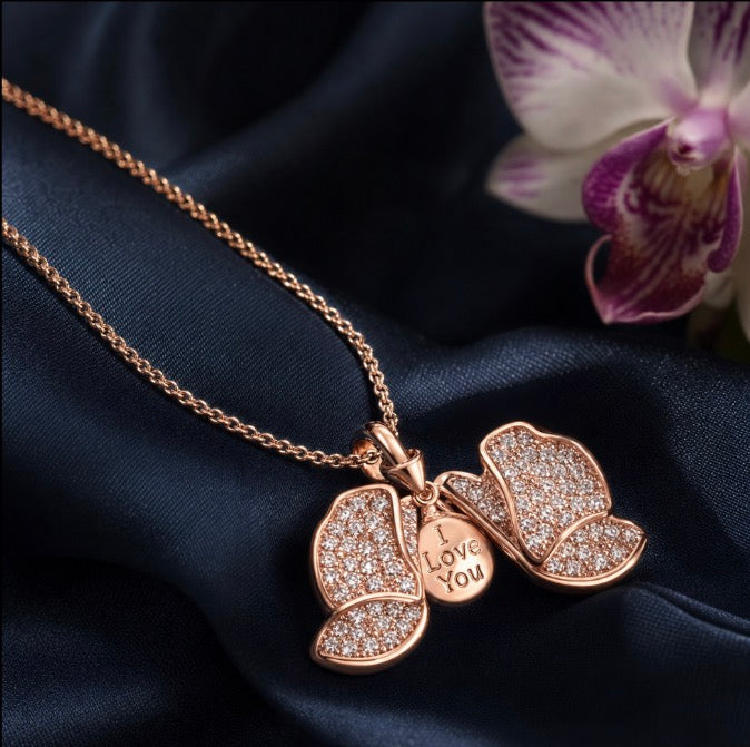 Dendrobium Orchid Locket Necklace • 925 Silver • 14K Rose Gold • Pavé Petal • Secret Message Pendant - Orchidique