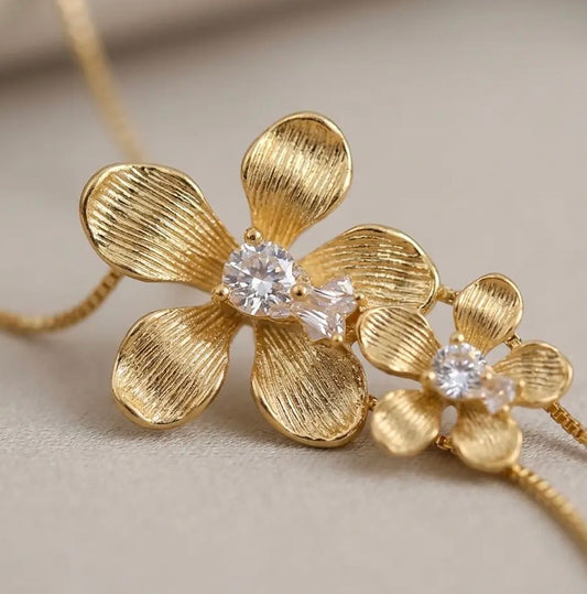 Vanda Loke 14k Gold Plated Vanda Orchid Lariat Choker Necklace