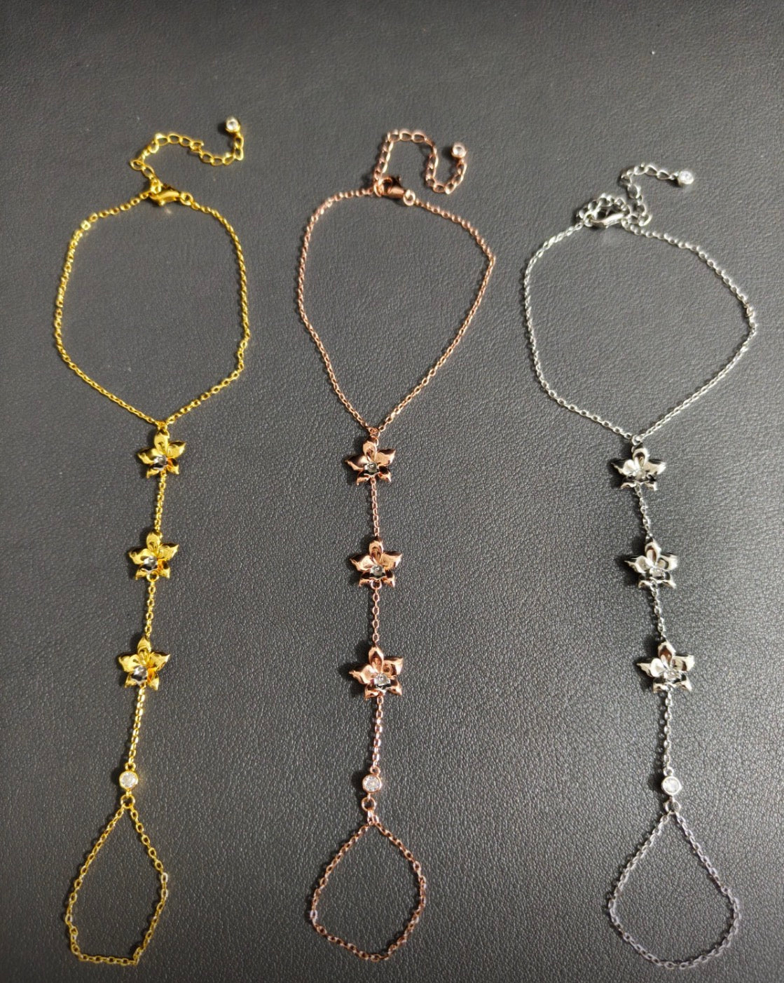 Aloha Aerial Collection • Orchid Hand Ring Chain Bracelet • Slave Bracelet Orchid Jewelry