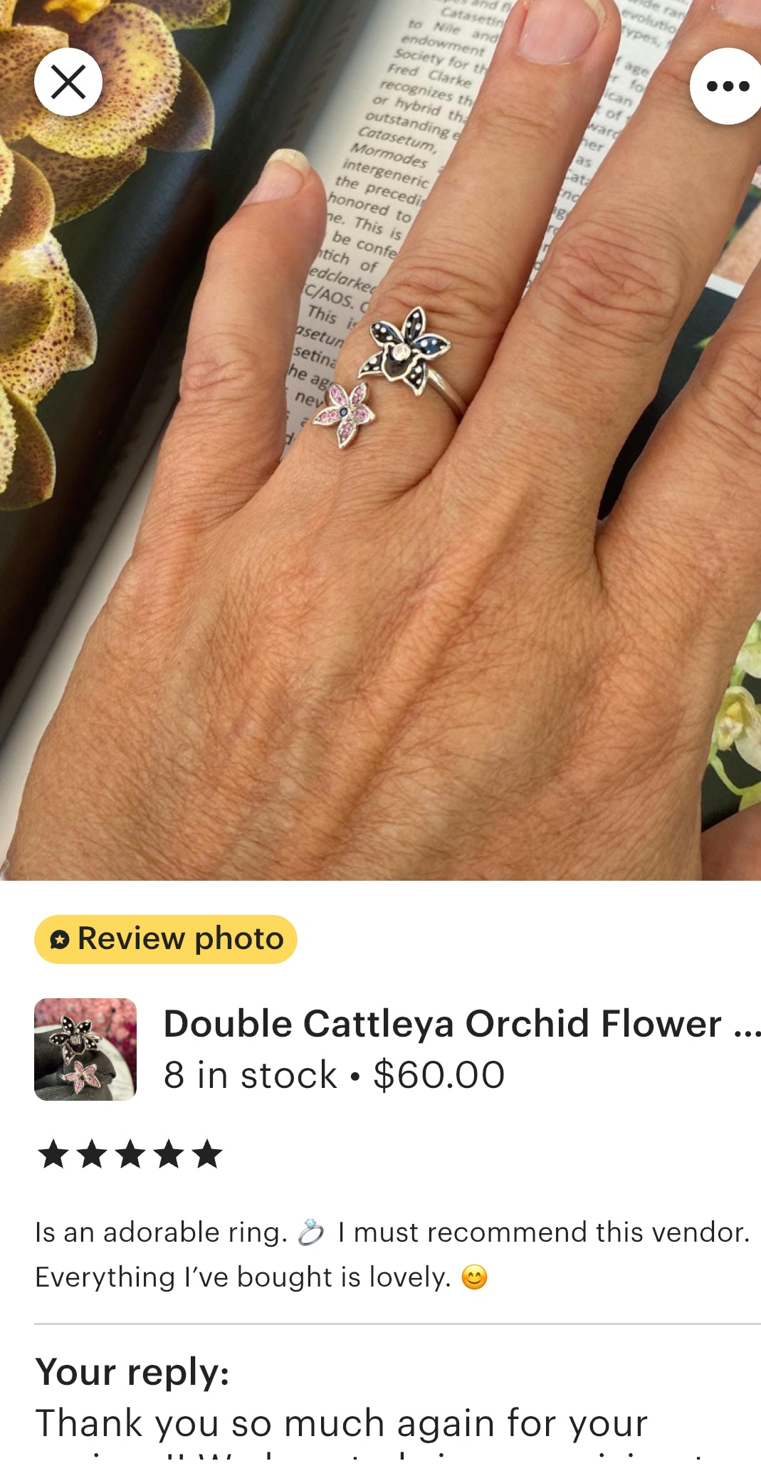 Soul-mate Collection: Pink-White Cattleya Orchid Flower Ring • Joyería de Orquídeas