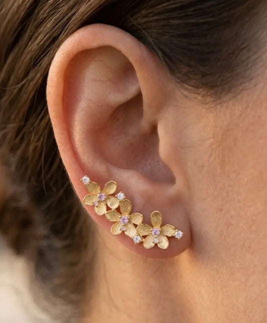 Vanda Orchid Ear Climbers • 14K Gold or White Gold Plated Statement Earrings