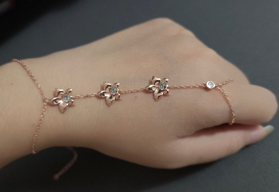 Aloha Aerial Collection • Orchid Hand Ring Chain Bracelet • Slave Bracelet Orchid Jewelry