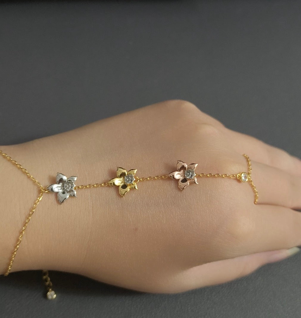 Aloha Aerial Collection • Orchid Hand Ring Chain Bracelet • Slave Bracelet Orchid Jewelry