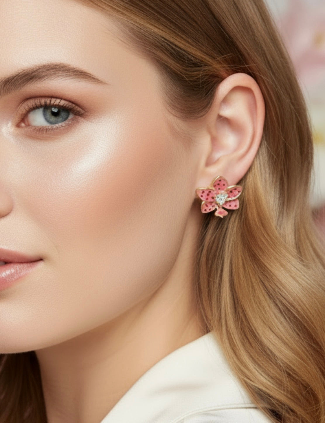 Phalaenopsis Heart Novelty Collection: Pink & Purple Spotted Phalaenopsis Studs