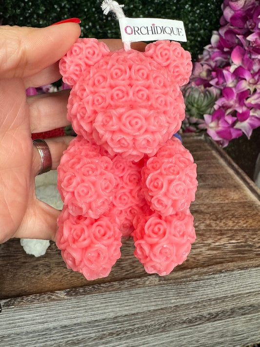 Pink Teddy Bear Soy Candle Orchid & Sea Salt Scented Decor