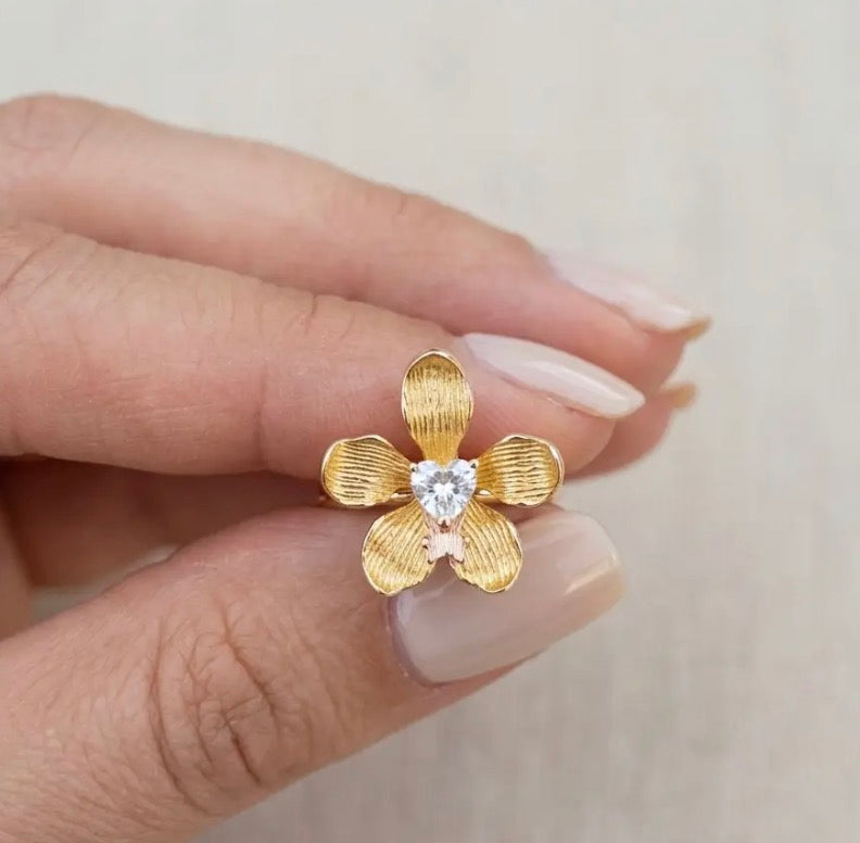 Vanda Loke Orchid Ring • 925 Silver • 14K Yellow Gold • Rose Gold Labellum • Adjustable - Orchidique