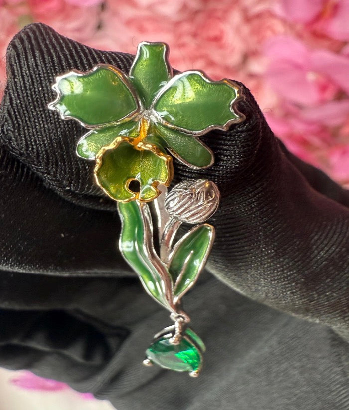 Orchid Cattleya Flower with Leaf Teardrop Jacket- Green - Orchidique