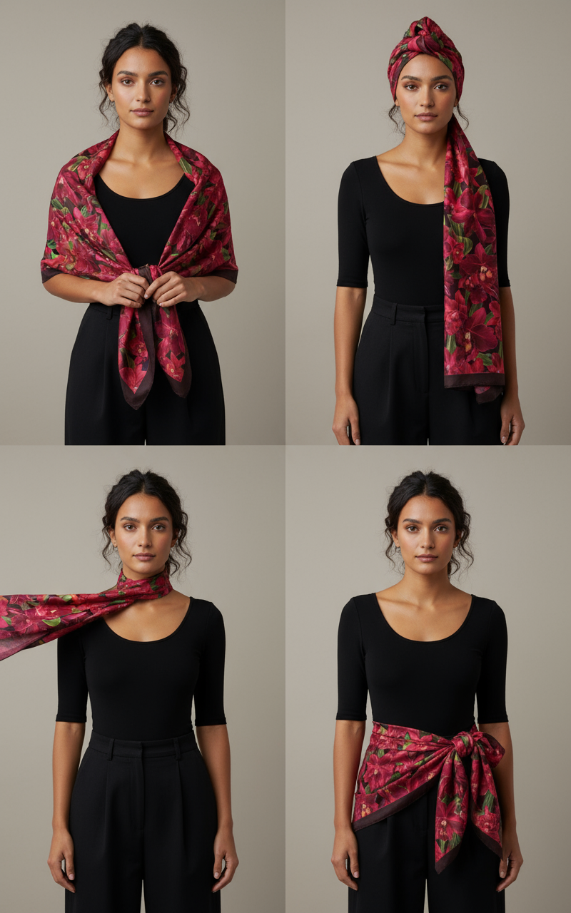 Orchidique Red- Black Orchid Blooms Scarf