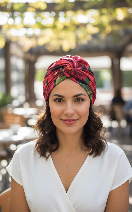 Orchidique Red- Black Orchid Blooms Scarf