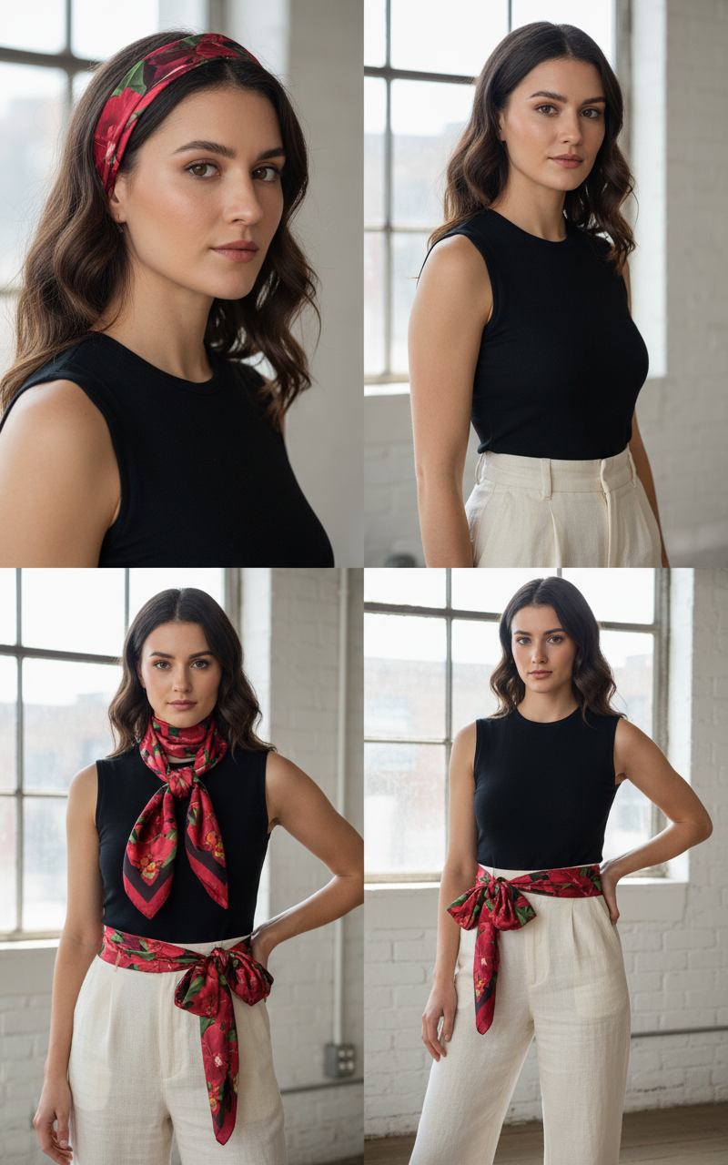 Orchidique Red- Black Orchid Blooms Scarf