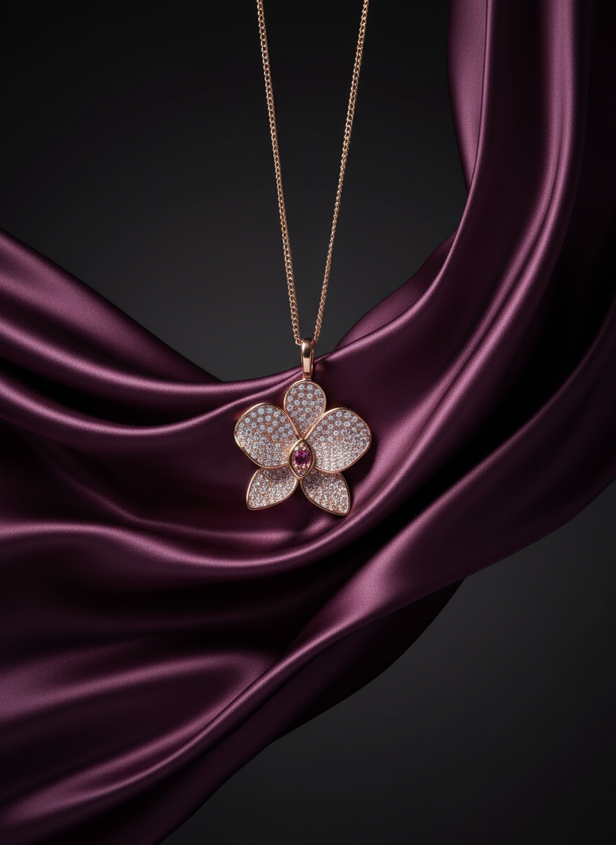 Shimmer me Phalaenopsis Collection • Rose Gold with Pink Zircons Orchid Jewelry