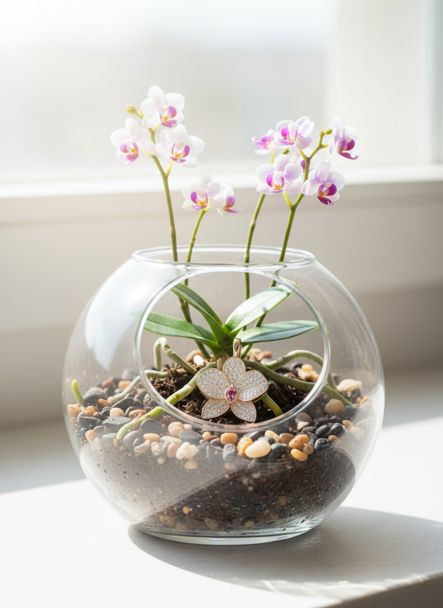 Shimmer me Phalaenopsis Collection • Rose Gold with Pink Zircons Orchid Jewelry