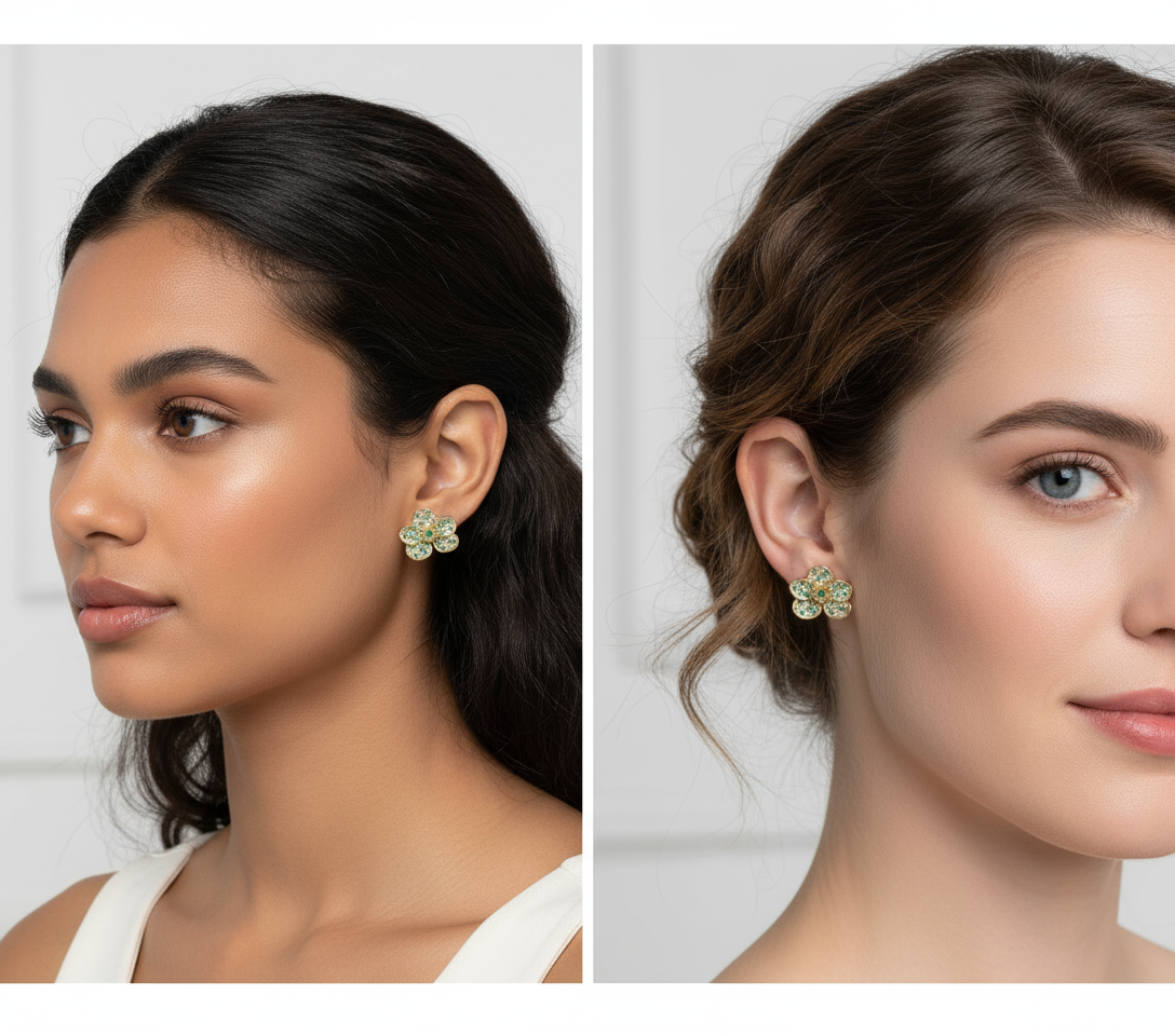 Shimmer me Vanda Collection: Gold Emerald Zircons Studs