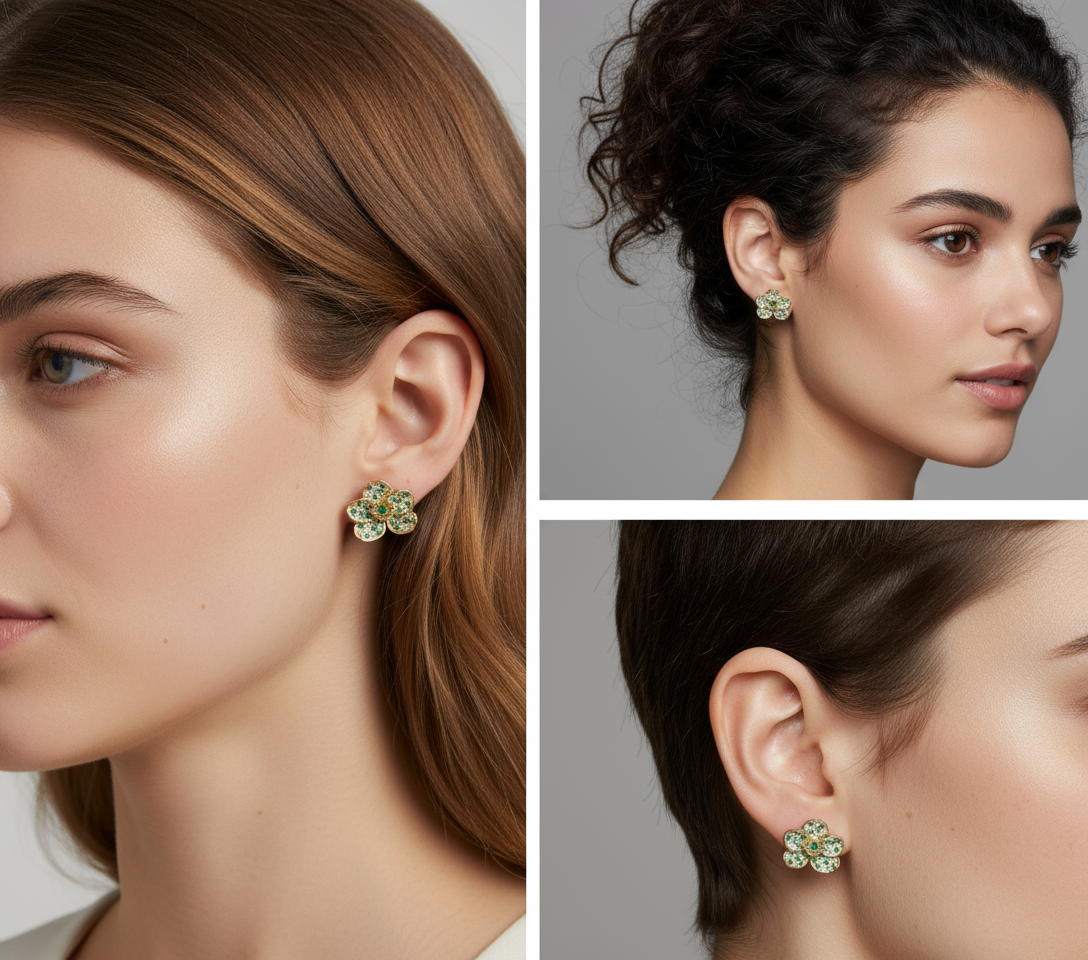 Shimmer me Vanda Collection: Gold Emerald Zircons Studs