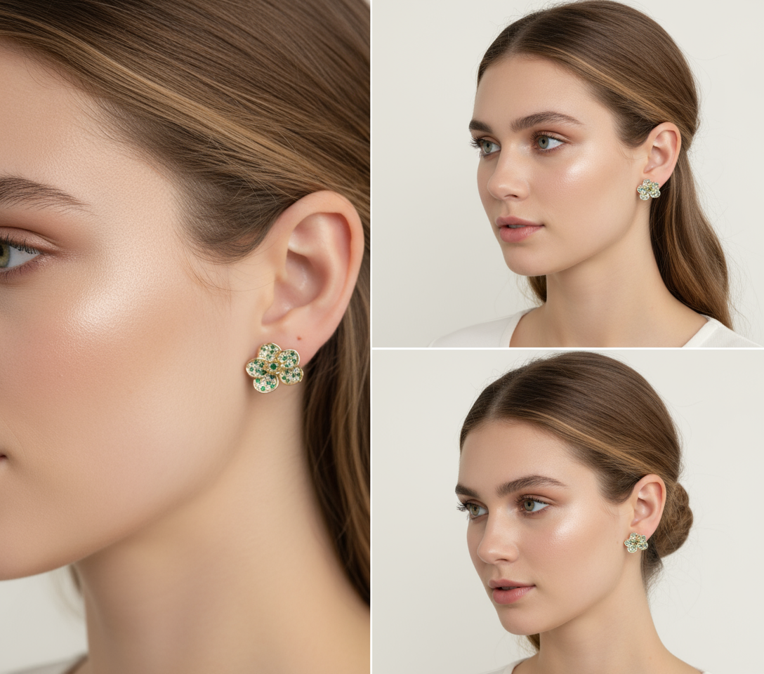 Shimmer me Vanda Collection: Gold Emerald Zircons Studs