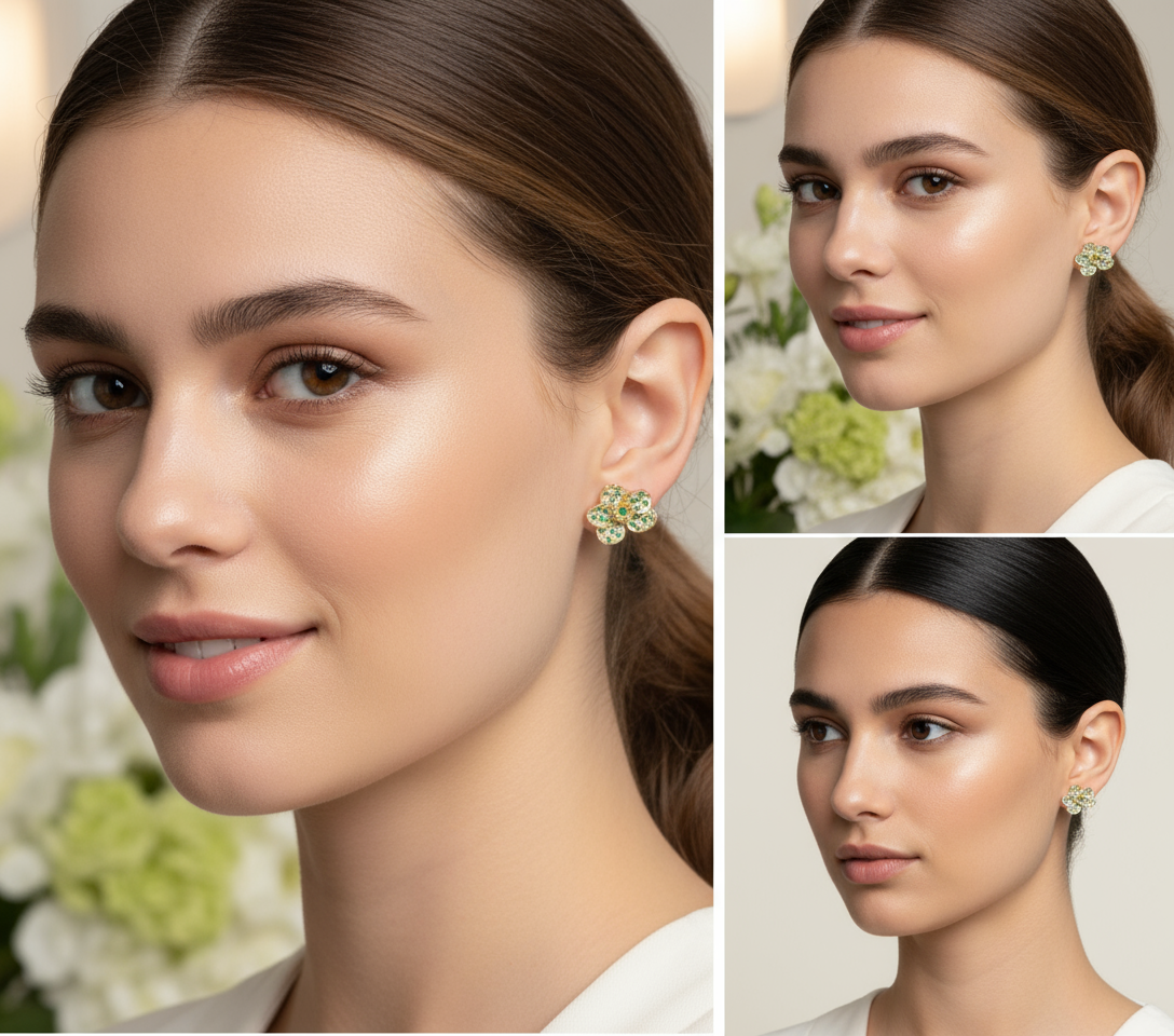 Shimmer me Vanda Collection: Gold Emerald Zircons Studs