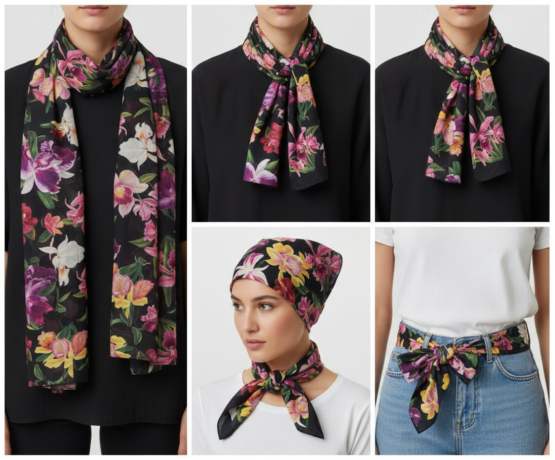 Orchidique Wild Orchid Blooms Scarf