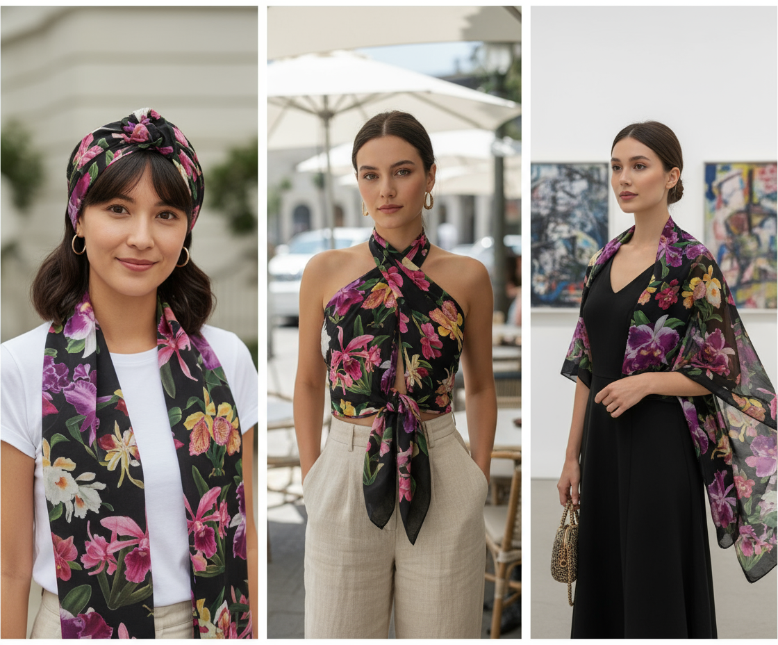 Orchidique Wild Orchid Blooms Scarf