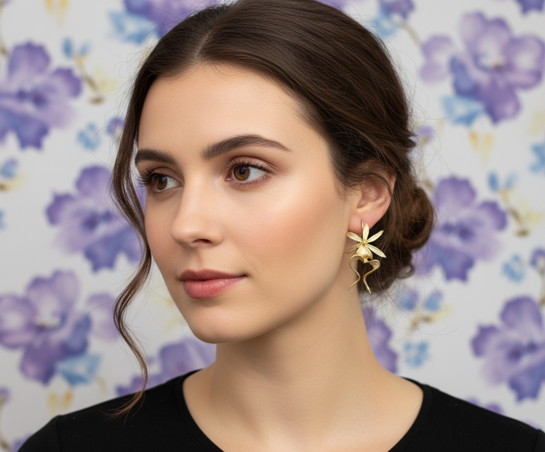 Ghost Orchid Silver Earrings Dangles: Divergent Duos Collection