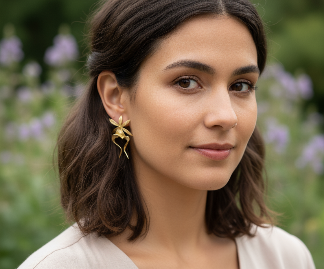 Ghost Orchid Silver Earrings Dangles: Divergent Duos Collection