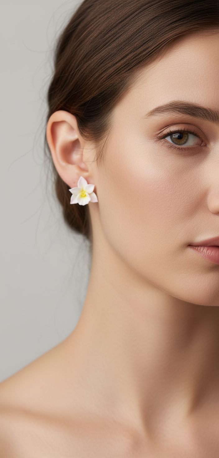 Whimsical Handmade Collection: White & Yellow Cattleya Orchid Stud Earrings