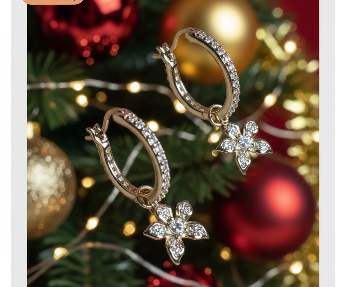 La Brillosa Cattleya Collection Zircon Huggie Hoop Earrings with Orchid Charm