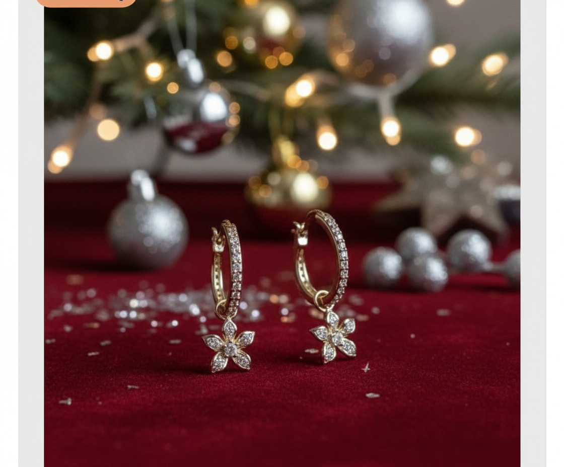 La Brillosa Cattleya Collection Zircon Huggie Hoop Earrings with Orchid Charm