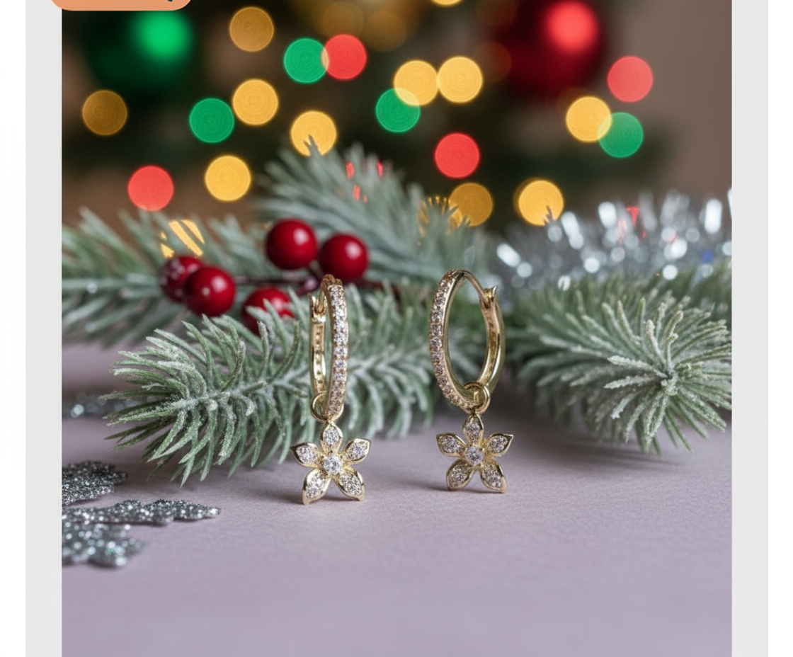 La Brillosa Cattleya Collection Zircon Huggie Hoop Earrings with Orchid Charm