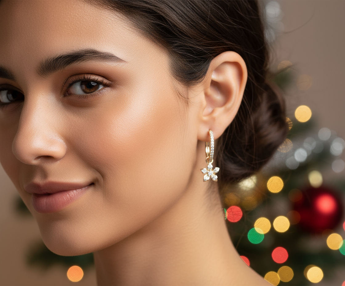 La Brillosa Cattleya Collection Zircon Huggie Hoop Earrings with Orchid Charm