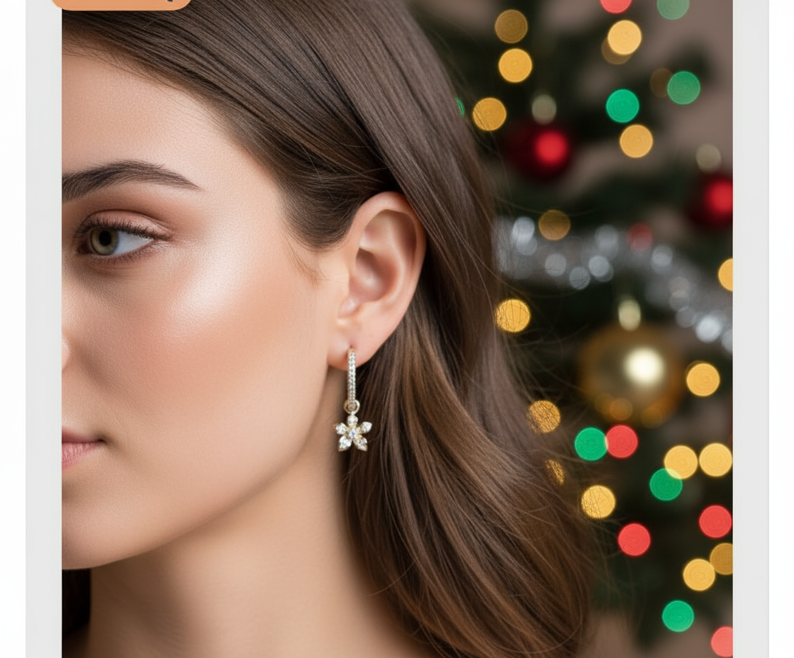 La Brillosa Cattleya Collection Zircon Huggie Hoop Earrings with Orchid Charm