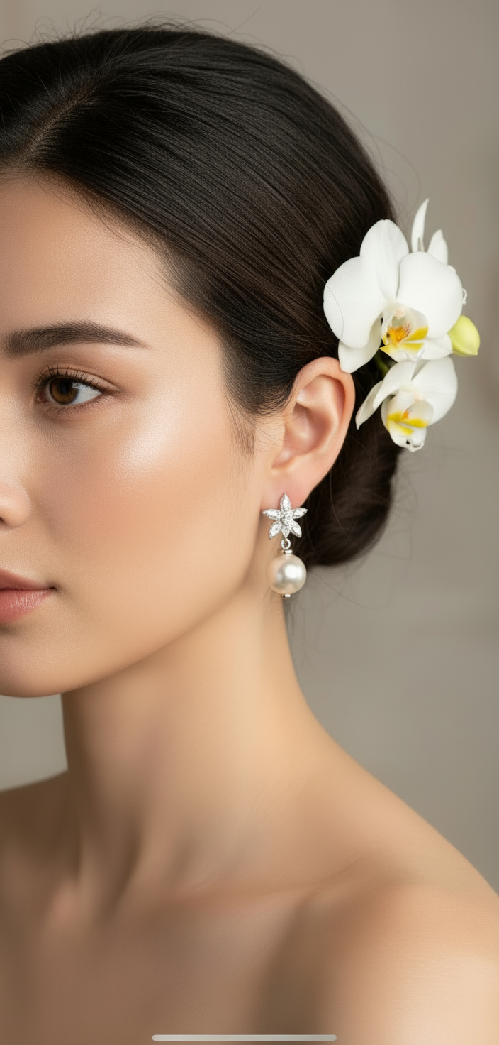 Pearl Orchid Collection: Lsa. Cattleya-inspired Pearl Drop Earrings